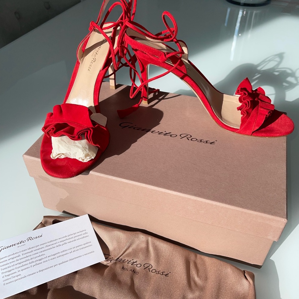 Gianvito Rossi Red Flora Sandals Sz 39/9 Height 85